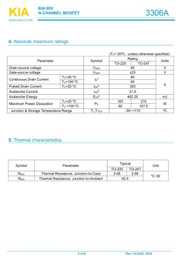 MOS管 KIA3306 80A/60V