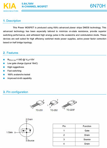 MOS管,6N70H,5.8A/700V