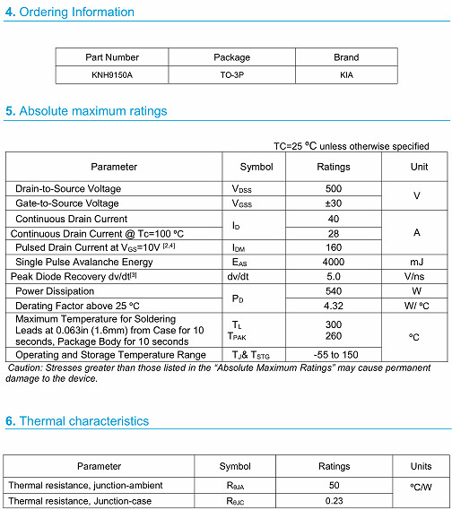 MOS管,9150,40A/500V