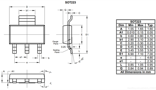 sot223封裝,尺寸圖